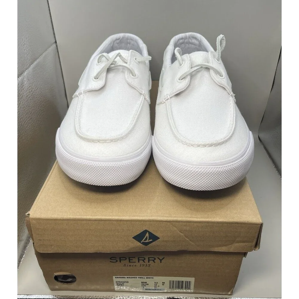 Sperry Bahama Washed Twill Boat Mens 13 M White STS24259 New In Box